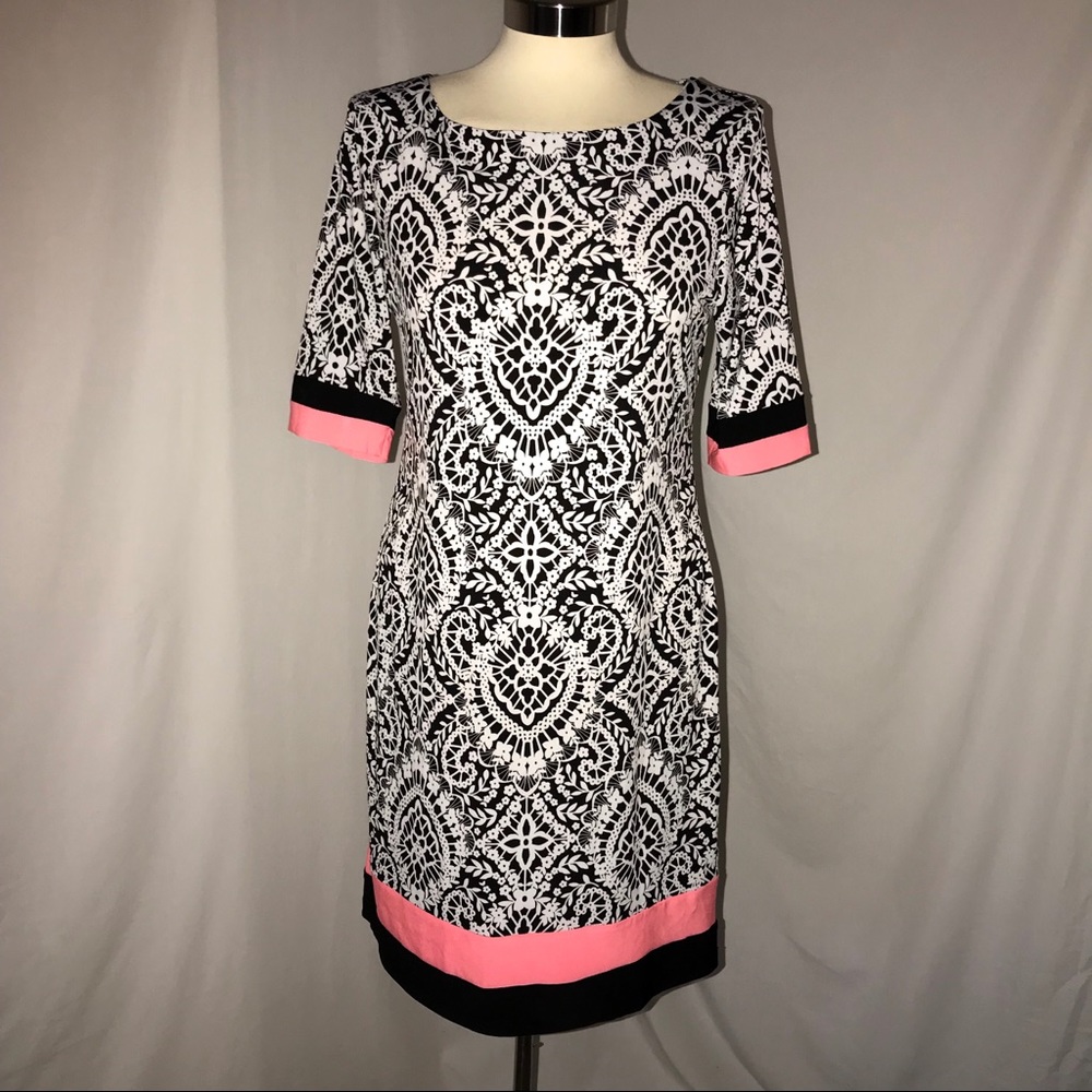 Madison Leigh Dress Womens Size 8 Short Sleeve Black & White (coral) Dress